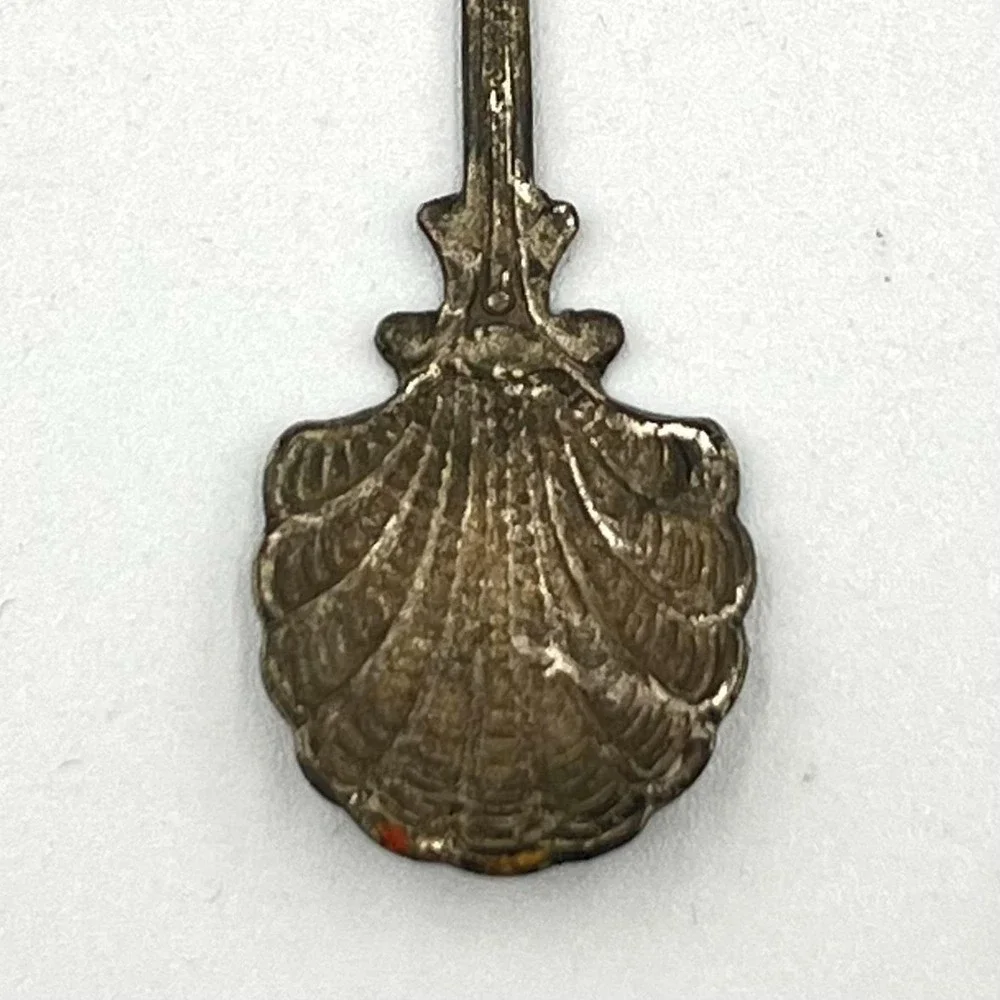 Vintage‎ Silver Tone Scallop Shell Salt Spoon Antique Style Ornate Fleur De Lis
